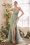 Prom Dresses Long Slit Formal Pleated Floral Prom Dress Dark Sage