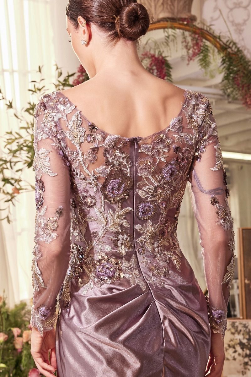 Formal Dresses Long Sleeve Formal Sequin Applique Evening Dress Dusty Lavender