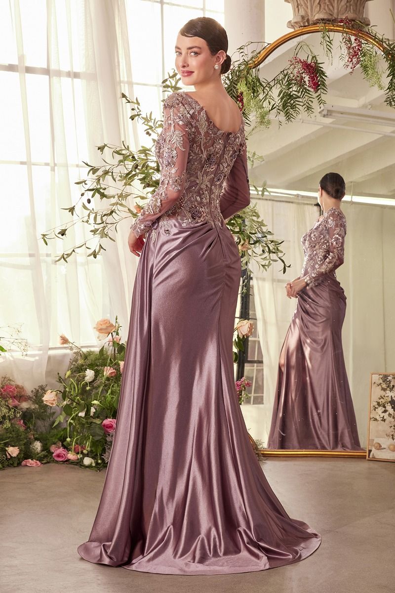 Formal Dresses Long Sleeve Formal Sequin Applique Evening Dress Dusty Lavender