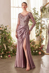 Formal Dresses Long Sleeve Formal Sequin Applique Evening Dress Dusty Lavender