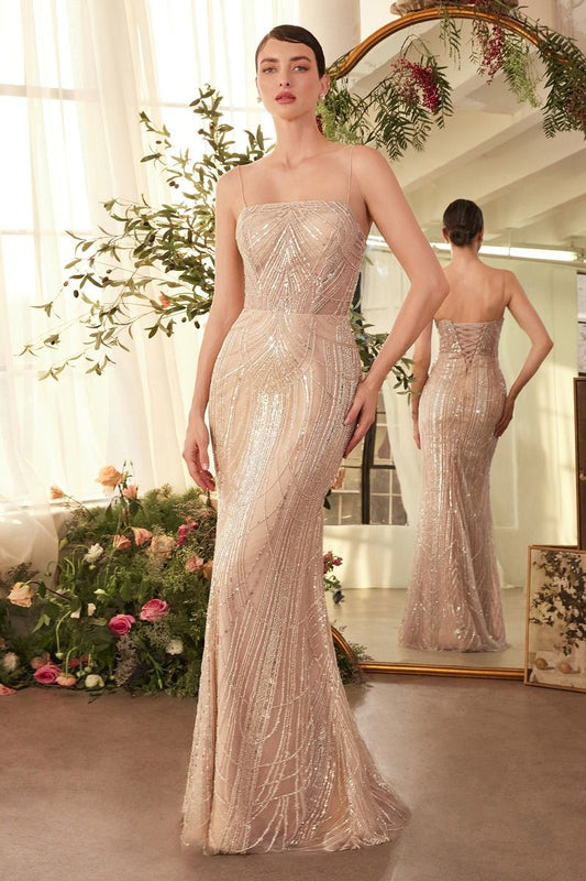Prom Dresses Beaded Evening Gown Long Formal Prom Dress Champagne