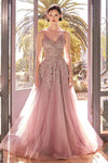 Prom Dresses Long A Line Lace Layered Formal Prom Dress Dusty Rose