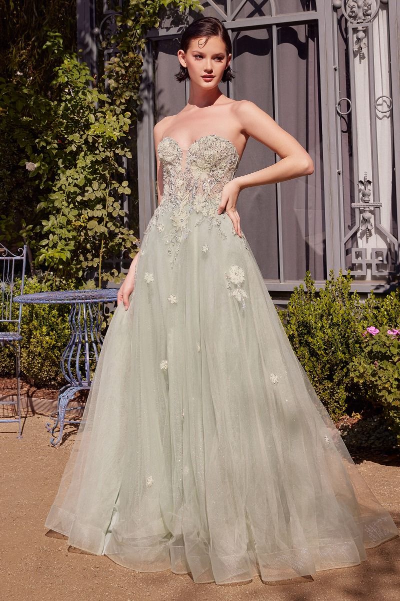 Prom Dresses Long Floral Ball Gown Formal Prom Dress Sage