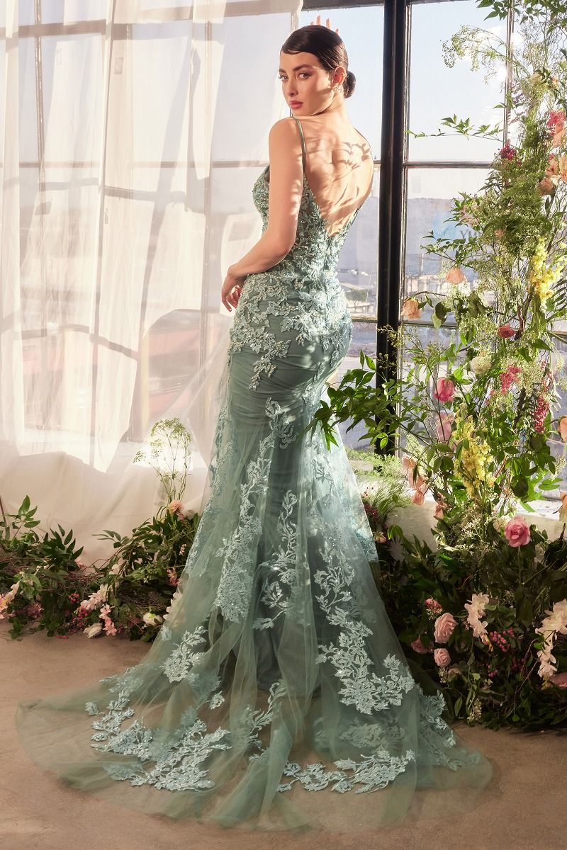 Prom Dresses Beaded Long Lace Mermaid Prom Dress Sage