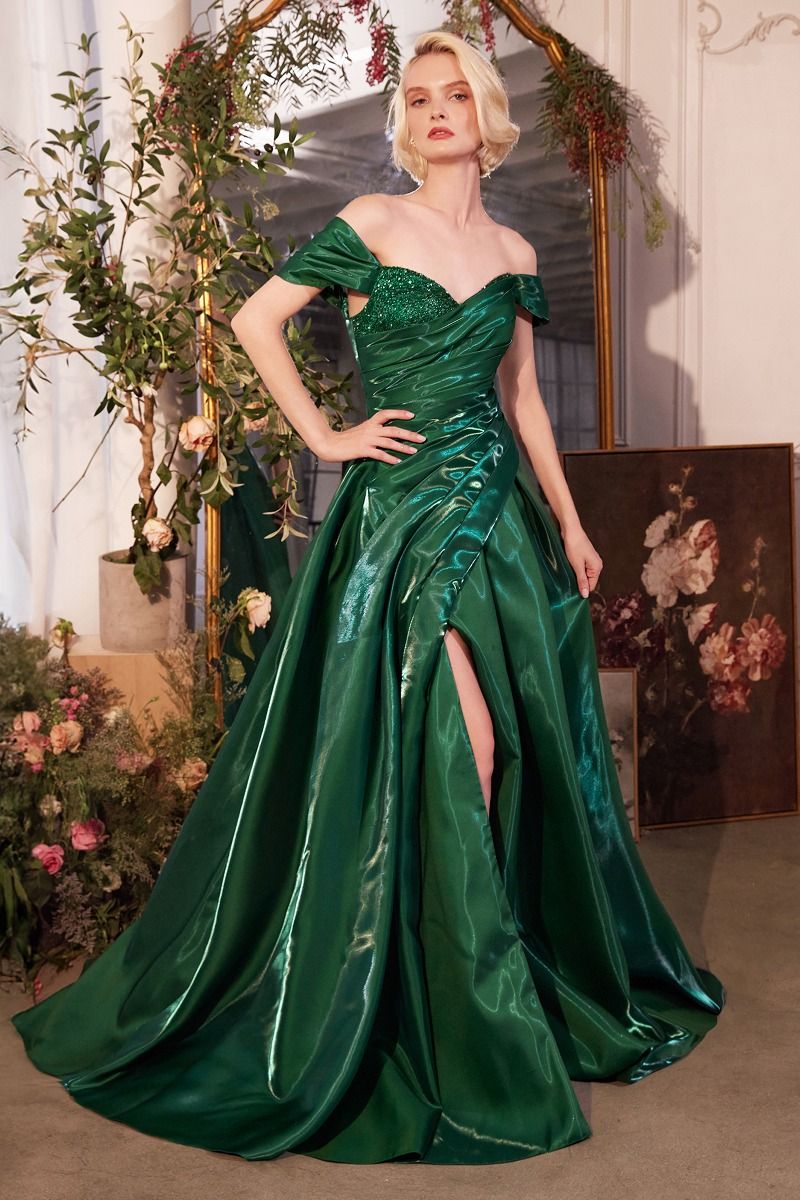 Prom Dresses Long Pleated Ball Gown Slit Formal Prom Dress Emerald