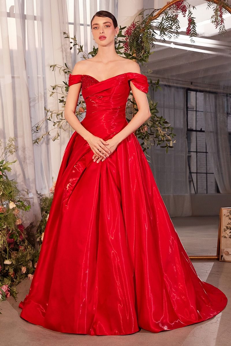 Prom Dresses Long Pleated Ball Gown Slit Formal Prom Dress Red