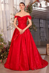 Prom Dresses Long Pleated Ball Gown Slit Formal Prom Dress Red