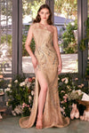 Prom Dresses Long Fitted Evening Gown Beaded Slit Formal Prom Dress Champagne
