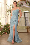 Prom Dresses Fitted Long Formal Pleated Slit Prom Dress Blue
