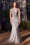 Prom Dresses Fitted Long Formal Beaded Prom Dress Silver