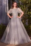 Prom Dresses Formal Long Ball Gown Capelet Prom Dress Silver