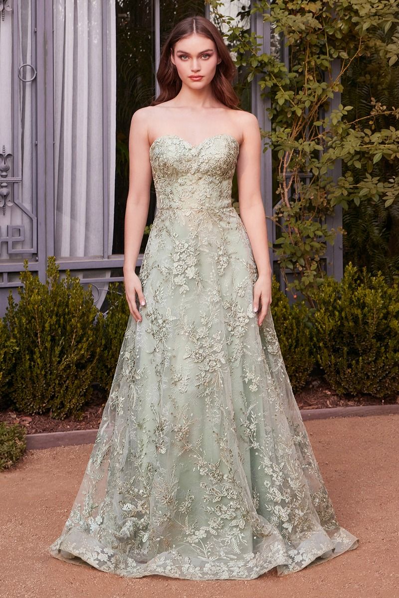 Prom Dresses Long Ball Gown Floral Lace Formal Prom Dress Sage