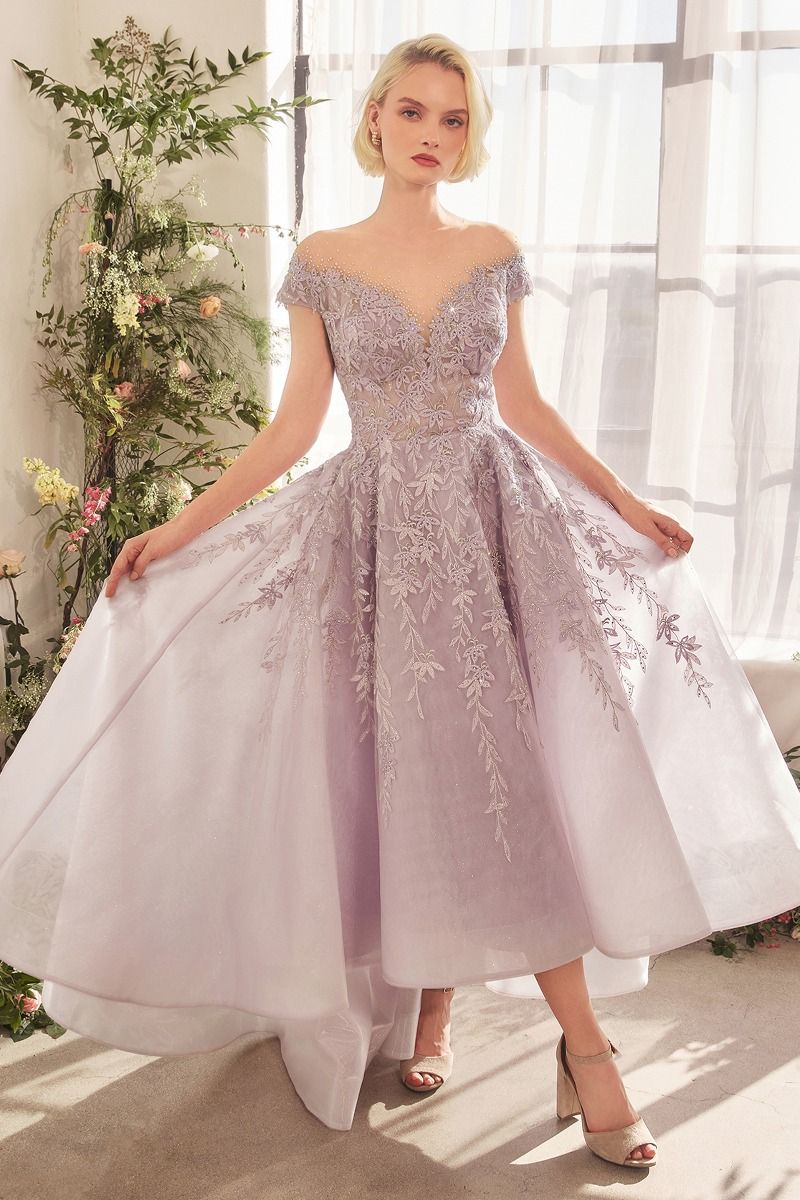 Prom Dresses A Line High Low Formal Lace Applique Prom Dress Lavender