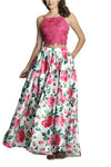 Dave & Johnny A7182 Pleated Two Pice Long Formal Floral Lace Dress
