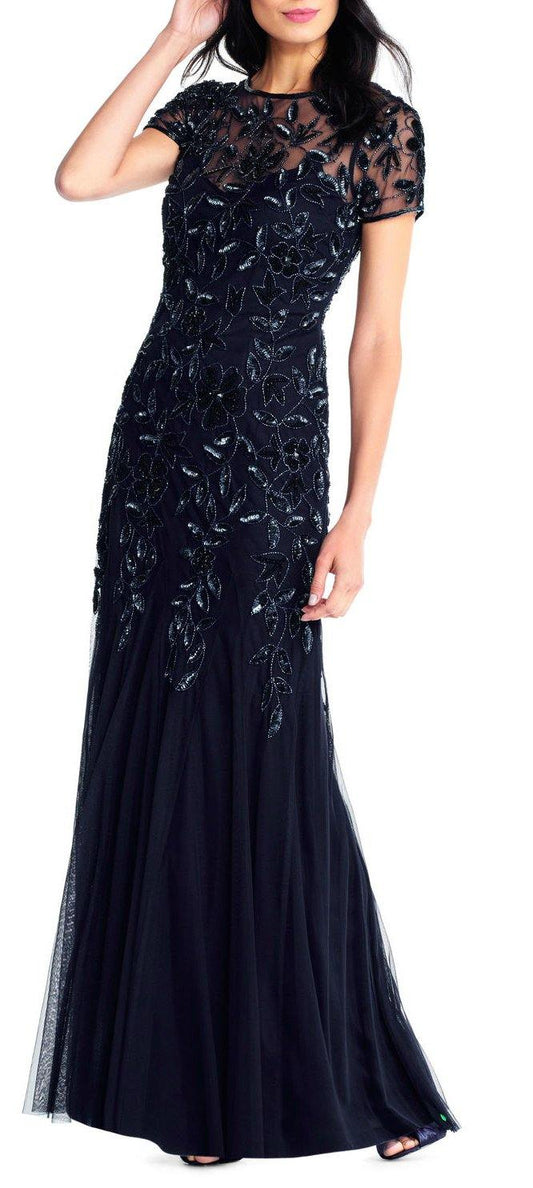 Adrianna Papell Scoop Sleeve Keyhole Mesh Dress - The Dress Outlet Adrianna Papell