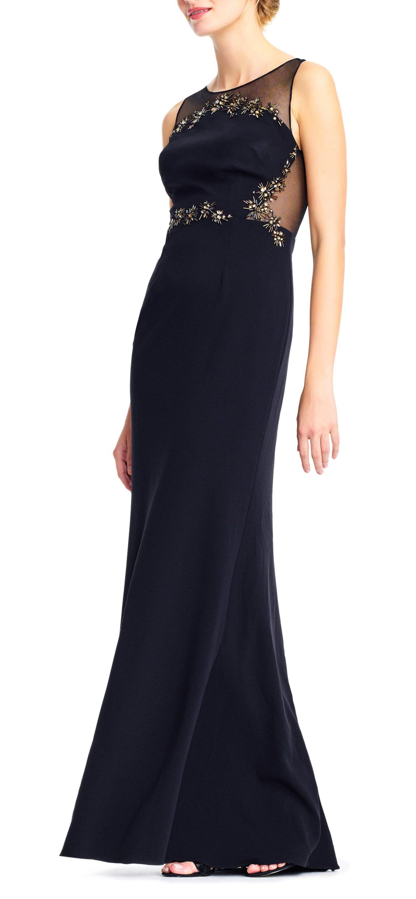 Adrianna Papell Long Formal Sleeveless Mesh Dress - The Dress Outlet Adrianna Papell