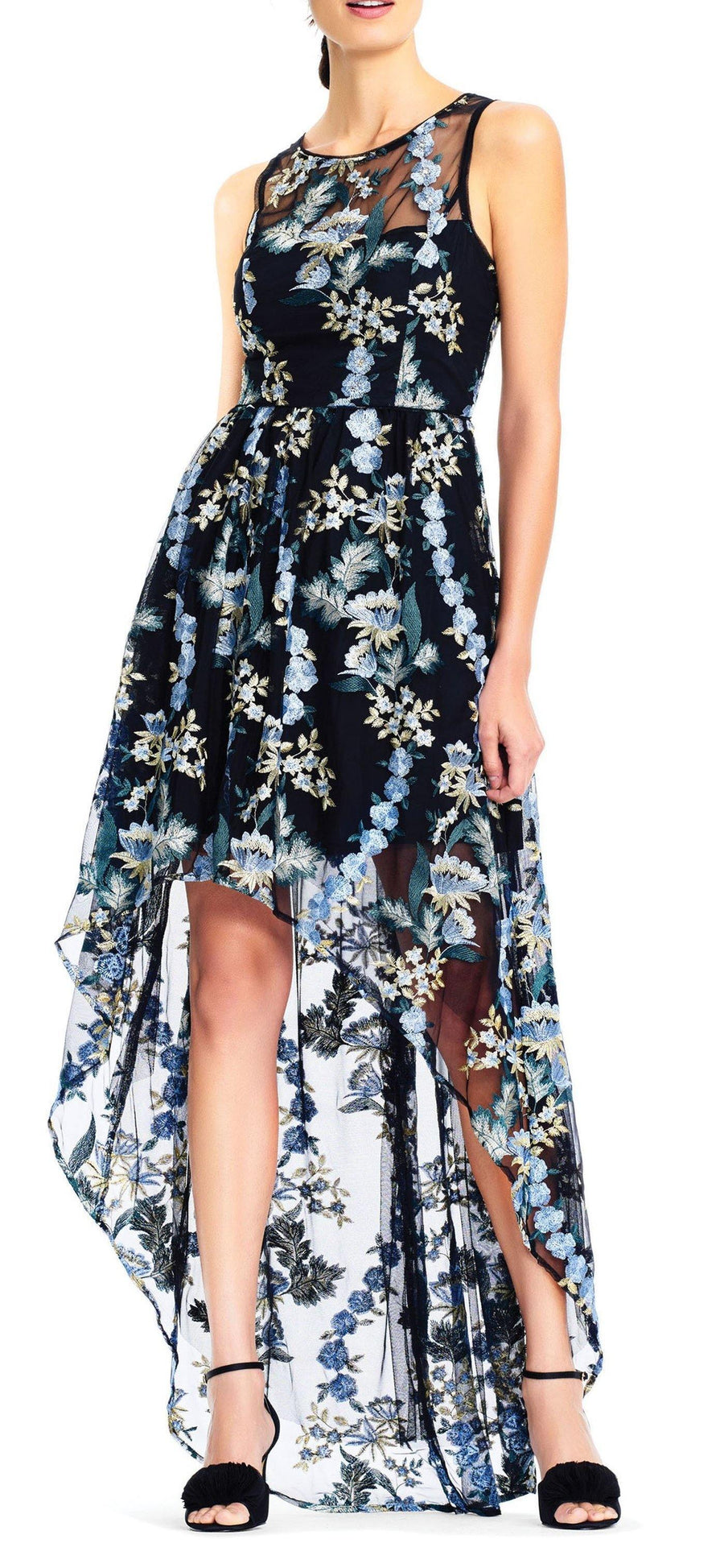 Adrianna Papell High Low Hem Formal Mesh Dress - The Dress Outlet Adrianna Papell