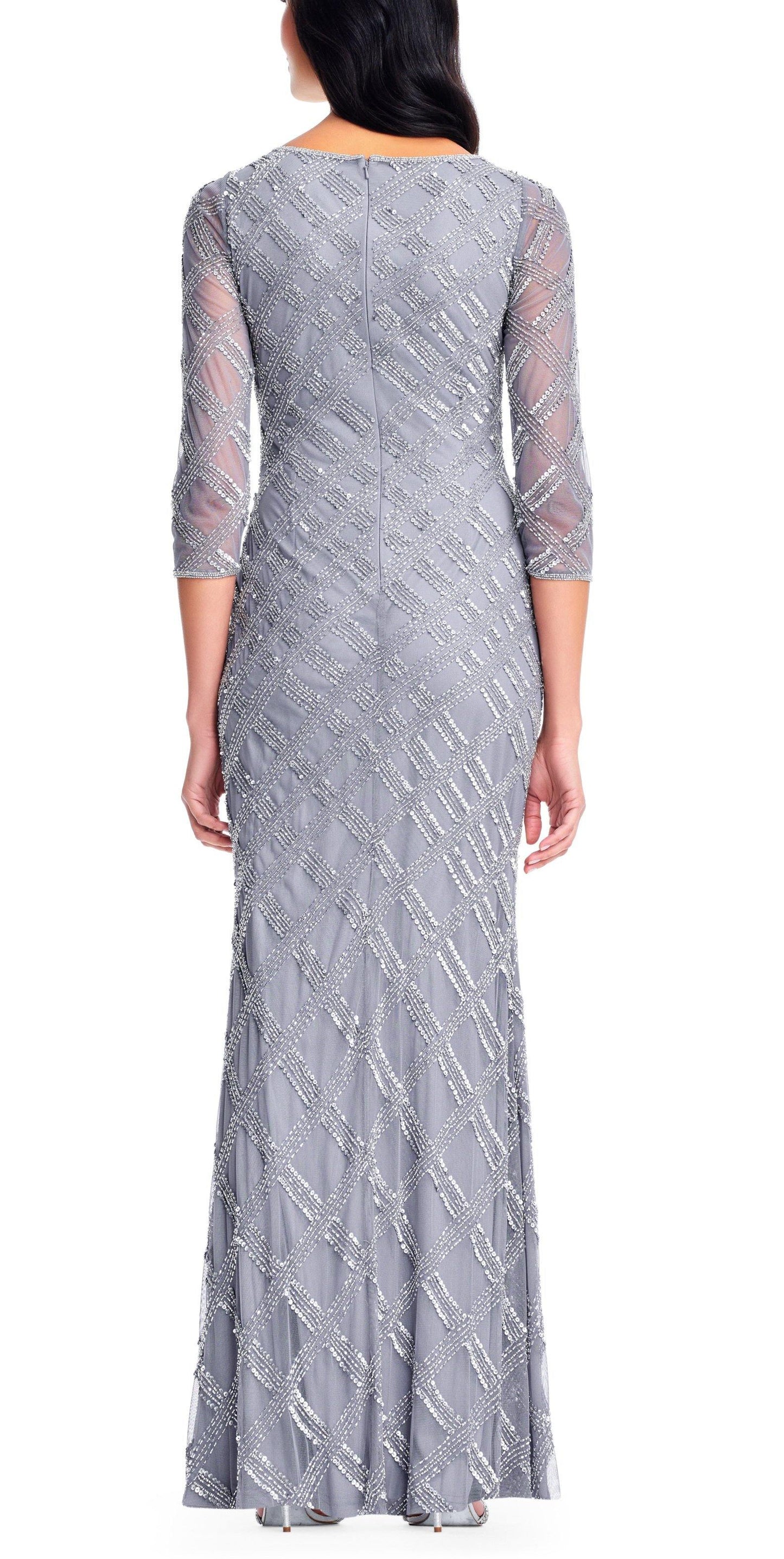 Adrianna Papell Long Formal Mesh Dress - The Dress Outlet Adrianna Papell