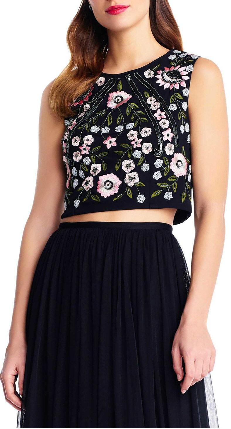 Adrianna Papell Sleeveless Crepe Top Long Prom Dress - The Dress Outlet Adrianna Papell