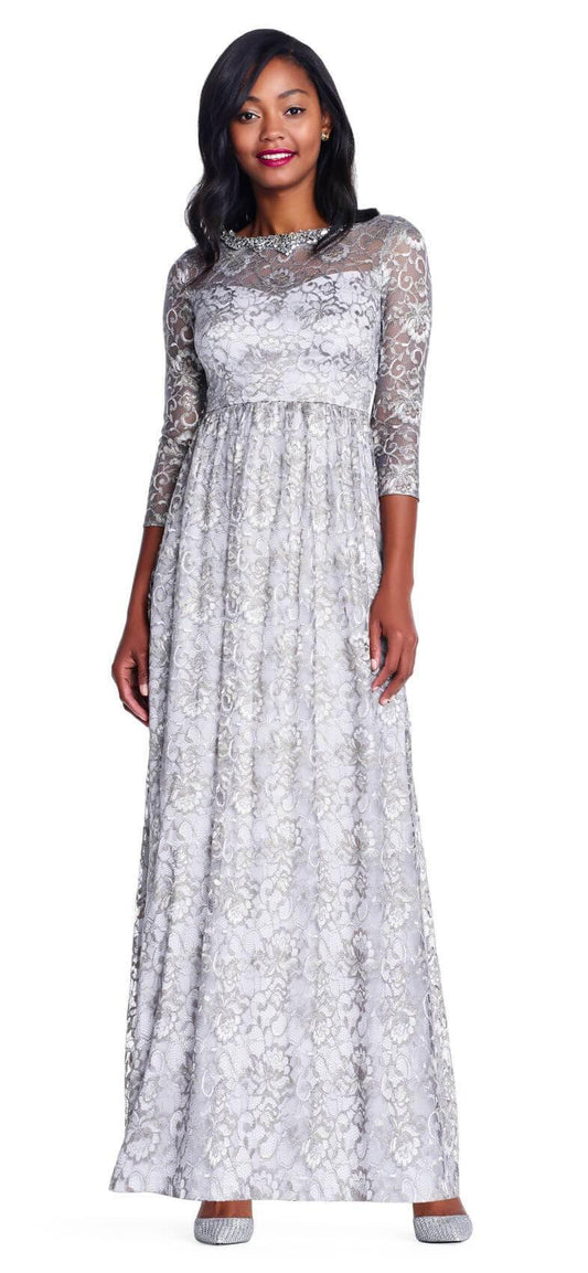 Adrianna Papell Long Formal Long Sleeve Party Dress - The Dress Outlet Adrianna Papell