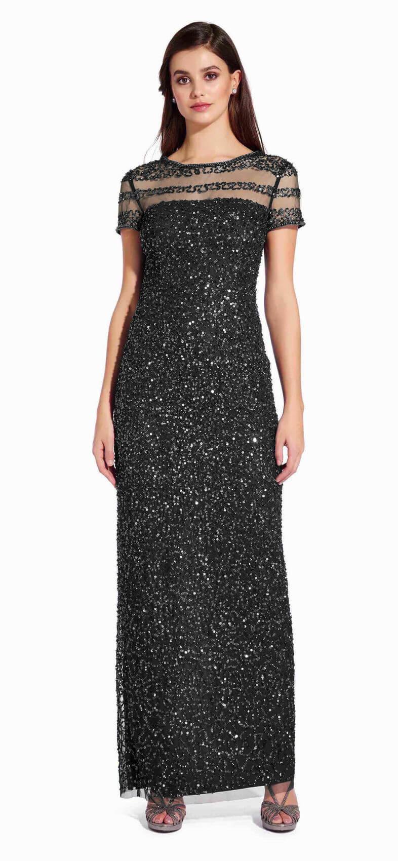 Adrianna Papell Long Formal Short Sleeve Evening Dress - The Dress Outlet Adrianna Papell