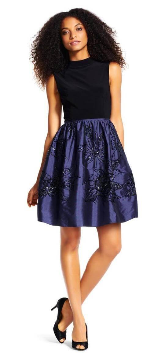 Adrianna Papell High Neck Sleeveless Short Cocktail Dress - The Dress Outlet Adrianna Papell