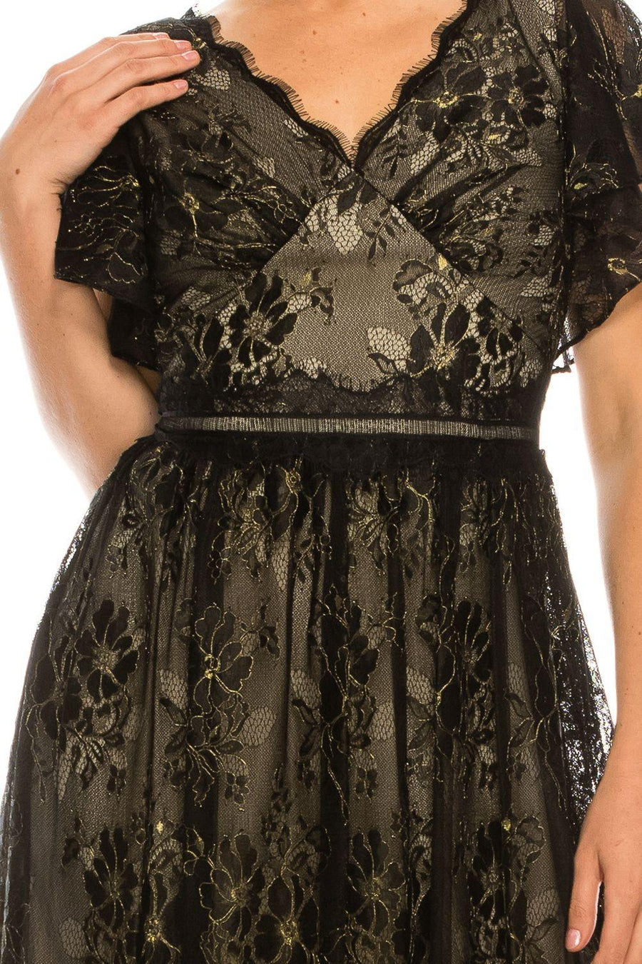 Adrianna Papell Long Formal Lace Dress AP1E205747 - The Dress Outlet