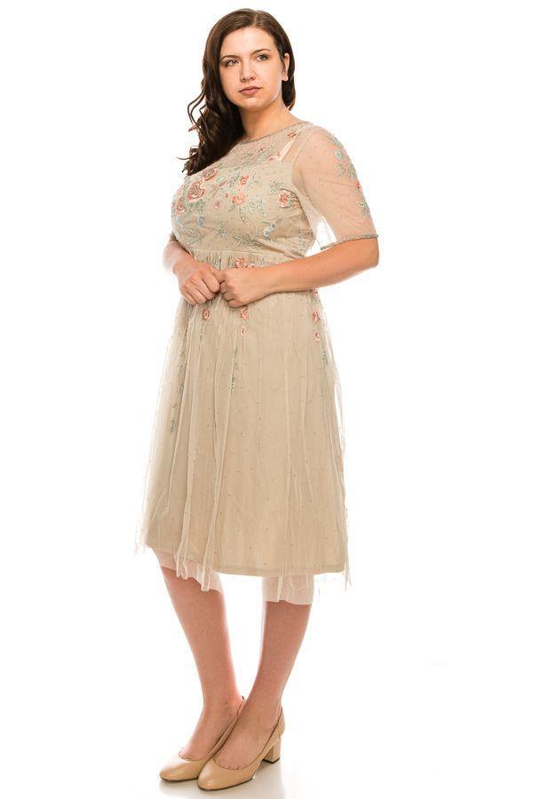 Adrianna Papell Short Floral Beaded Dress AP1E205374 - The Dress Outlet