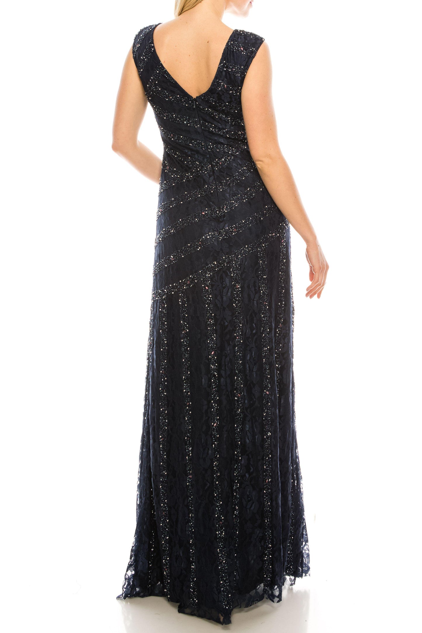 Aidan Mattox Long Cap Sleeve Formal Gown 054471850 - The Dress Outlet