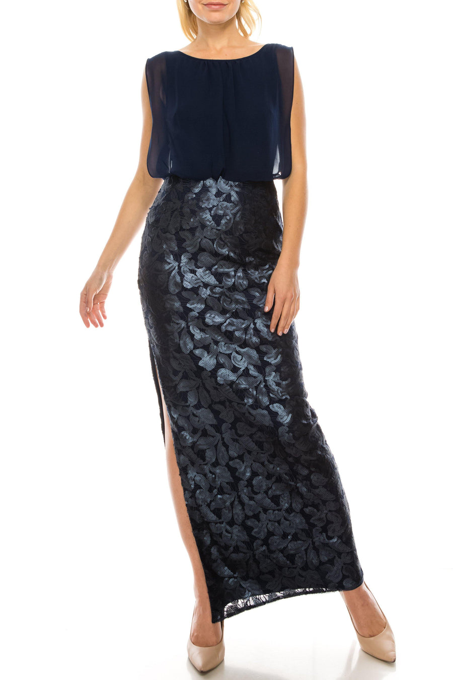 Aidan Mattox Long Formal Blouson Evening Dress - The Dress Outlet