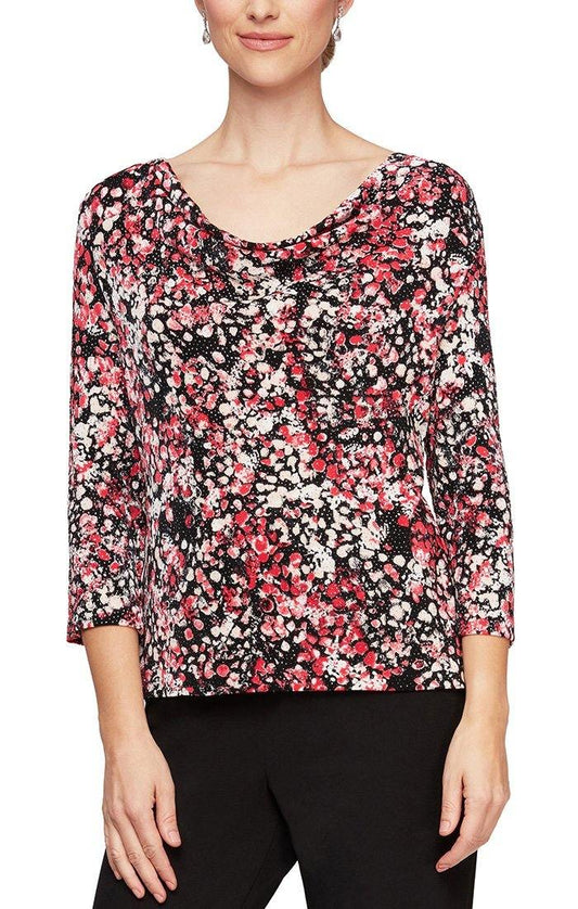 Alex Evenings Cowl 3/4 Sleeve Neck Blouse 83211539 - The Dress Outlet