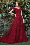 Andrea & Leo A1032 Ruffle Tulle Prom Dress Burgundy