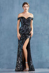Andrea & Leo CDA0918 Long Formal Prom Dress Evening Gown Black Print