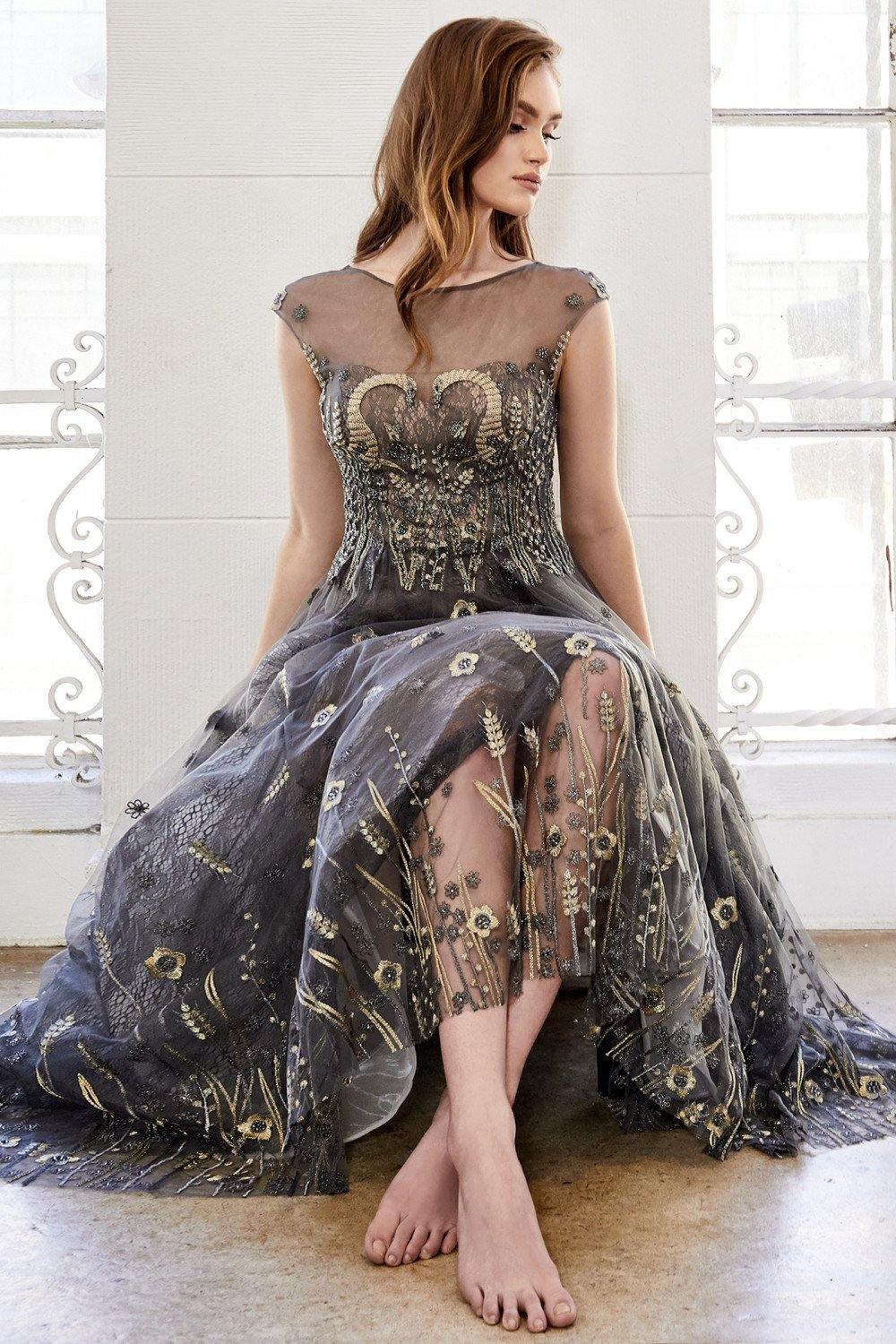 Andrea & Leo CDA0981 Long Formal Dress Prom Charcoal