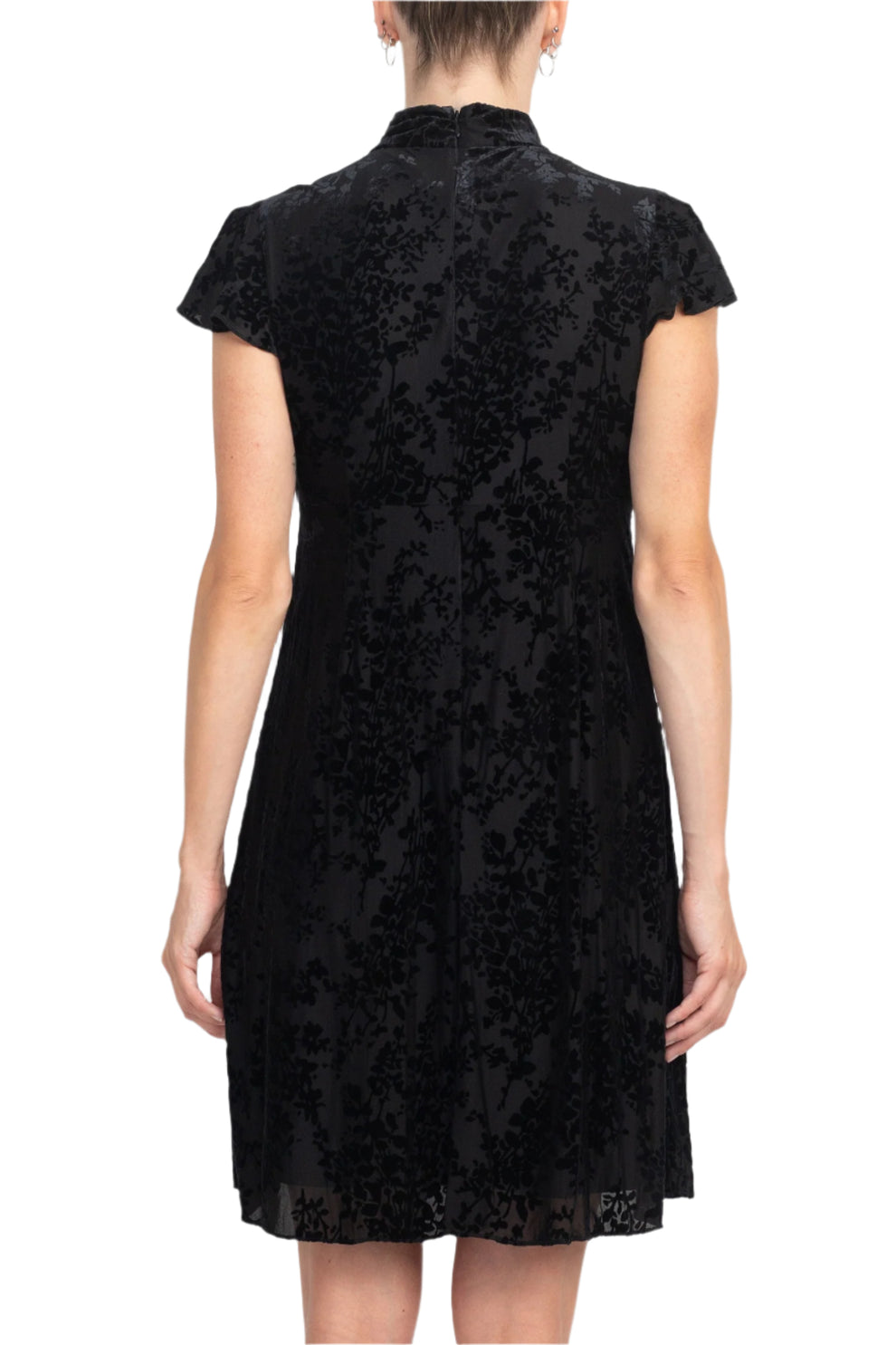 Cocktail Dresses Cap Flare Sleeves Valvet Short Dress Black