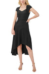Formal Dresses  Cap Sleeve Fit Flare Solid High Low Hem Crepe Dress Black