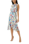Cocktail Dresses High Low Floral Print Midi Cocktail Dress Ivory Coral Multi