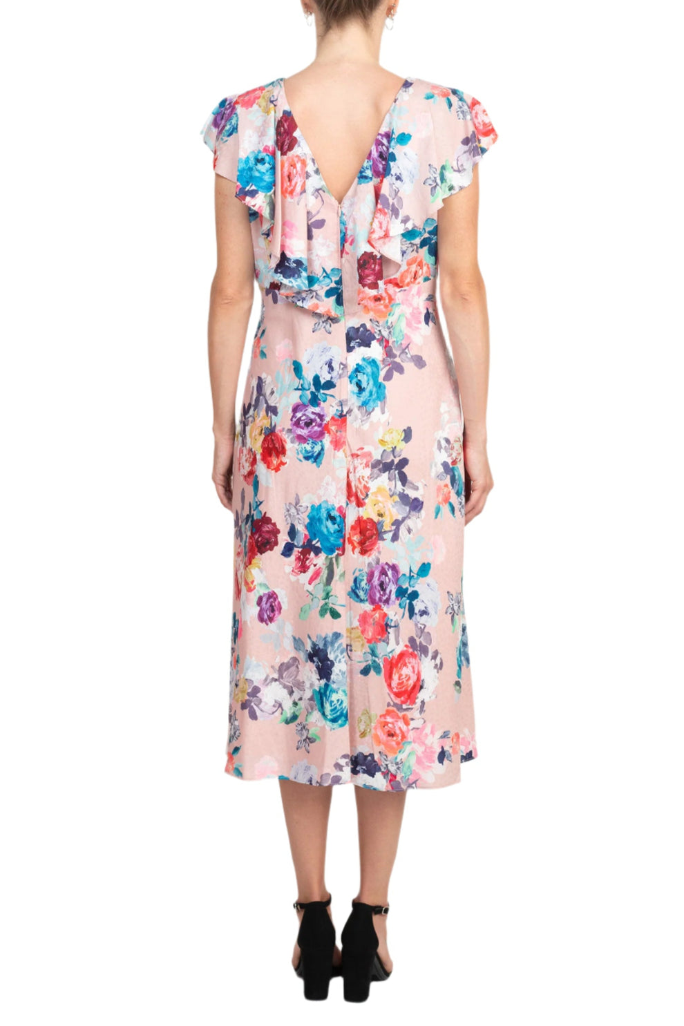 Cocktail Dresses Short Floral Print Cocktail Midi Dress Blush Multi