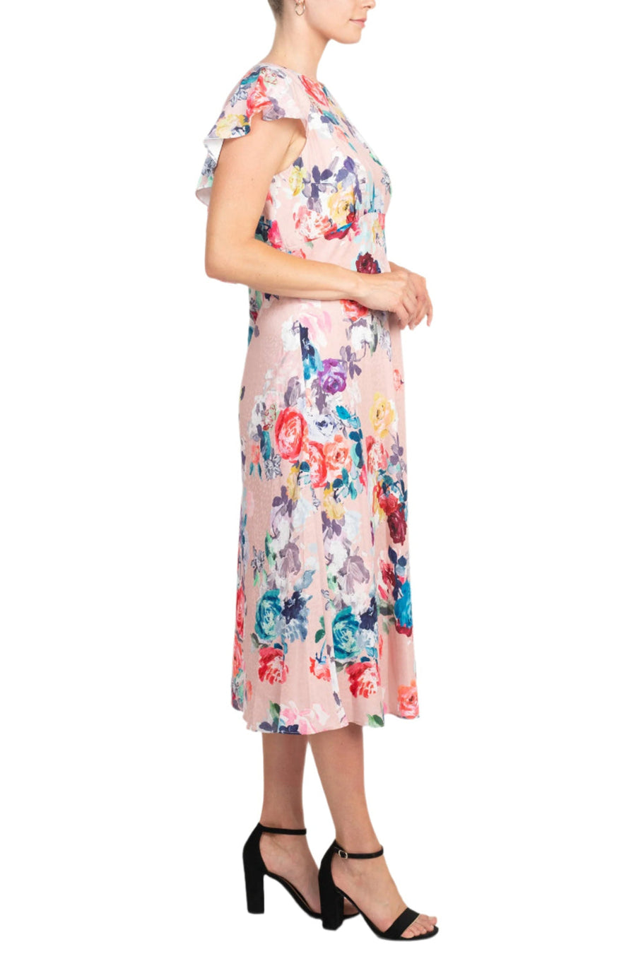 Cocktail Dresses Short Floral Print Cocktail Midi Dress Blush Multi