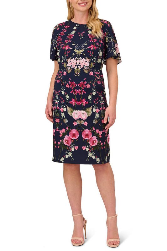 Cocktail Dresses Short Floral Print Knee Length Cocktail Dress Navy Multi