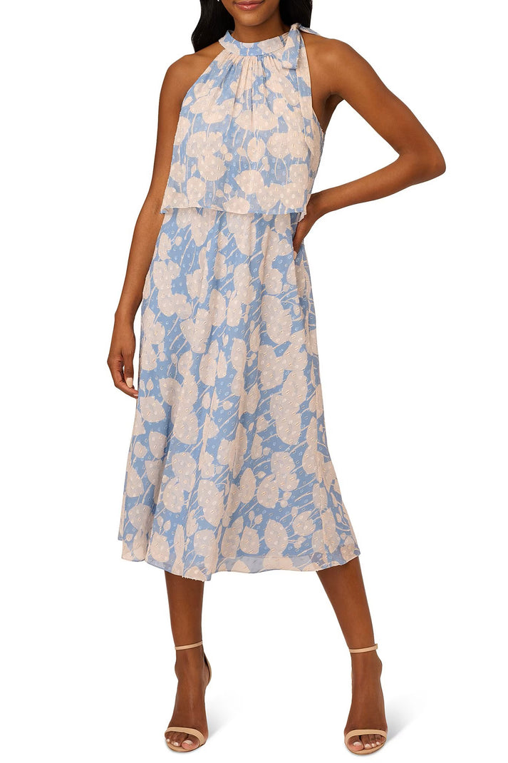 Cocktail Dresses Short Cocktail Floral Print Midi Length Dress Light Blue