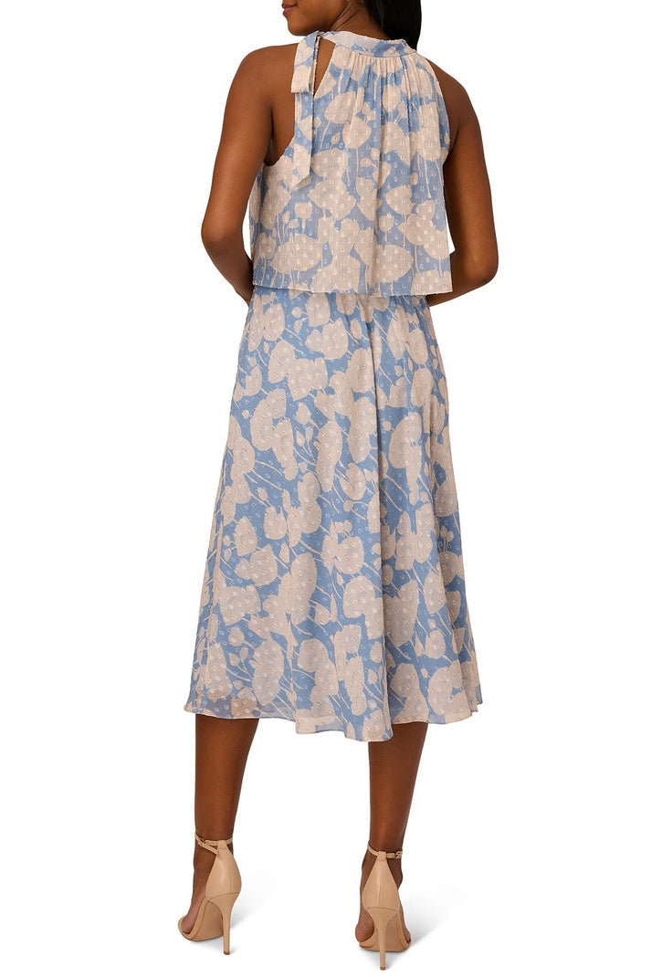 Cocktail Dresses Short Cocktail Floral Print Midi Length Dress Light Blue