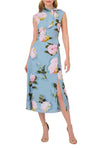 Cocktail Dresses Floral Print Slit Tea Length Cocktail Dress Blue Multi