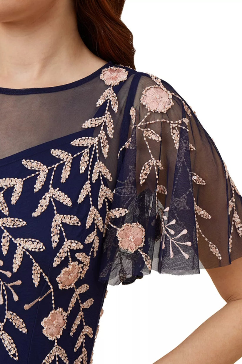 Cocktail Dresses Short Fitted Sequin Knee Length Dress Navy Blush