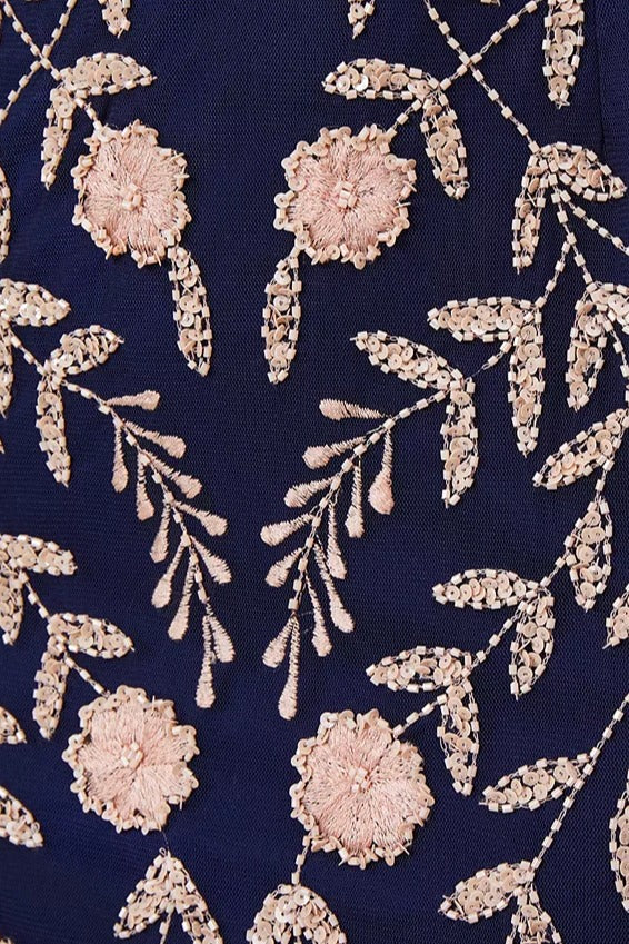 Cocktail Dresses Short Fitted Sequin Knee Length Dress Navy Blush