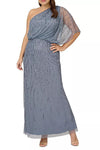 Plus Size Dresses Plus Size Sequin Long Formal Blouson Dress Dusty Blue