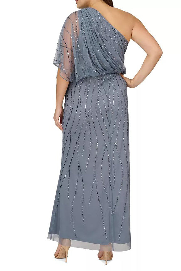 Plus Size Dresses Plus Size Sequin Long Formal Blouson Dress Dusty Blue
