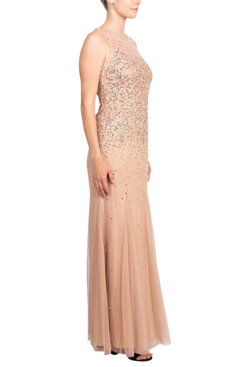Formal Dresses Beaded Long Formal Sequin Evening Dress Rose Gold