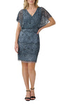 Cocktail Dresses Short Fitted Blouson Cocktail Dress Dusty Blue