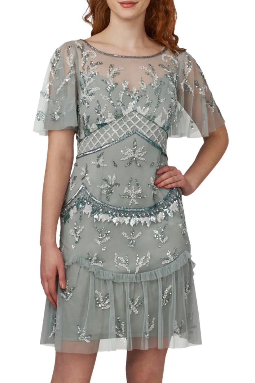 Cocktail Dresses Short Flutter Sleeve Cocktail Dress Frosted Sage